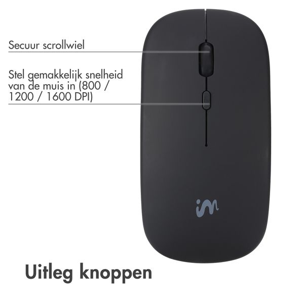 imoshion Draadloze muis - Oplaadbare computermuis + 2.4G USB-A adapter - Zwart