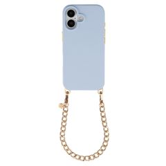 Selencia Rivièra MagSafe Backcover met afneembare haakjes voor de Apple iPhone 17 - Powder Blue + Bold Chain Polskoord - Gold