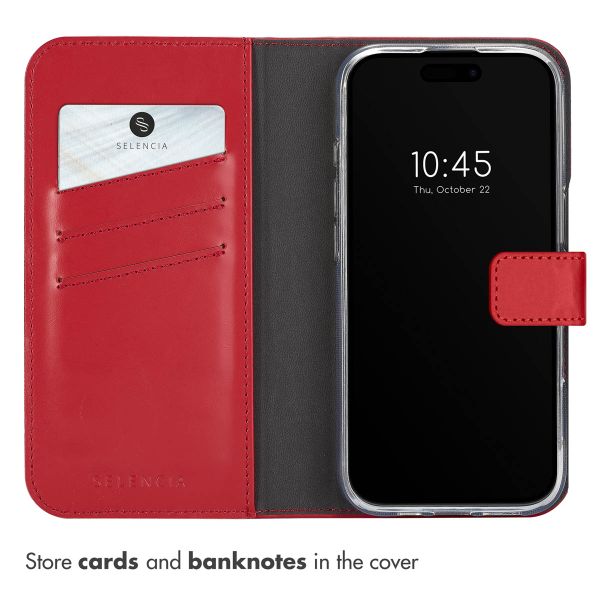 Selencia Genuine Leather Book Case Apple iPhone 16 Pro - Red