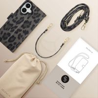 Selencia Sabi Bookcase with Leopard Print Apple iPhone 16 - Midnight Black