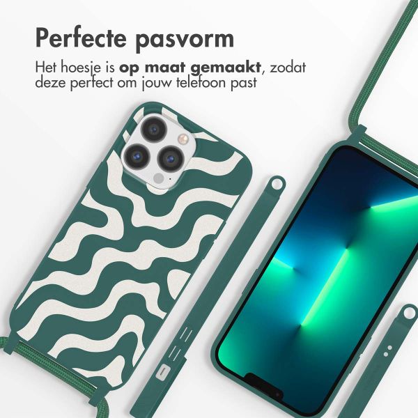 imoshion Siliconen design hoesje met koord iPhone 13 Pro Max - Petrol Green Groovy