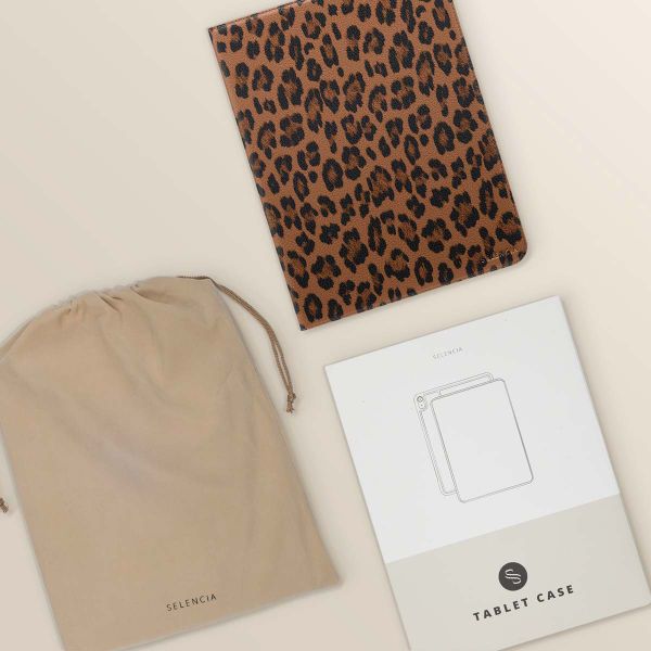 Selencia Sabi Bookcase with Leopard Print Apple iPad Air 11 inch (2026) M4 / (2025) M3 / (2024) M2 / Air 5 (2022) / Air 4 (2020) - Mocha Brown