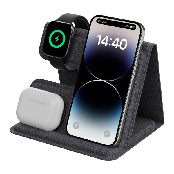 imoshion 3-in-1 Opvouwbare draadloze oplader Apple | iPhone + AirPods + Apple Watch - Grijs