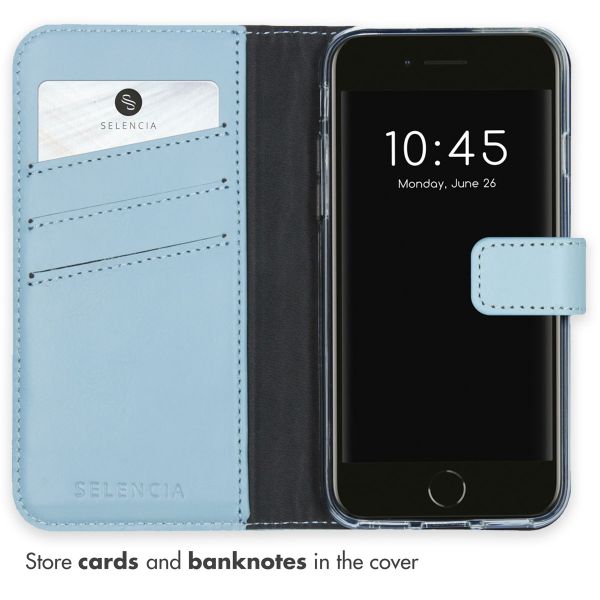 Selencia Genuine Leather Book Case Apple iPhone SE (2022 / 2020) / 8 / 7 / 6(s) - Air Blue