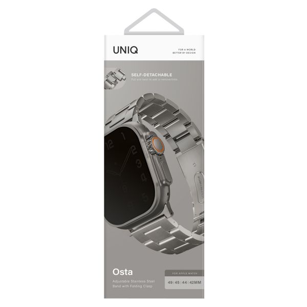 Uniq Osta Stalen band met zelf-verstelbare links Apple Watch Series 1 t/m 10 / SE / Ultra (2) (44/45/46/49 mm) - Titanium Silver