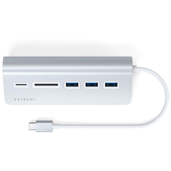 Satechi Aluminum USB Desktop Hub | USB-C naar 3x USB-A en (Micro)SD kaartlezer - Zilver