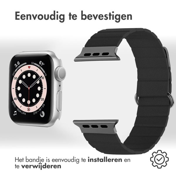 imoshion Magnetisch lederen bandje Apple Watch Series 1 t/m 9 / SE (38/40/41 mm) | Series 10 / 11 (42 mm) - Zwart