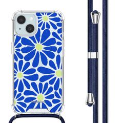 imoshion Design hoesje met koord Apple iPhone 15 - Cobalt Blue Flowers Connect