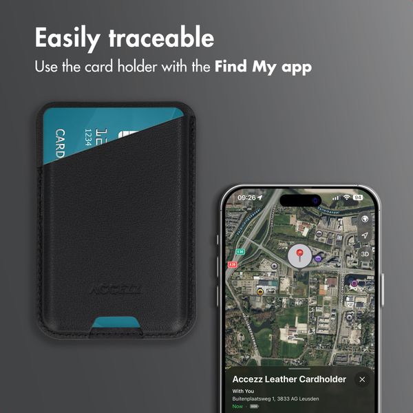 Accezz Magnetic Leather Card Holder - Compatible with Apple Find My - Onyx Black