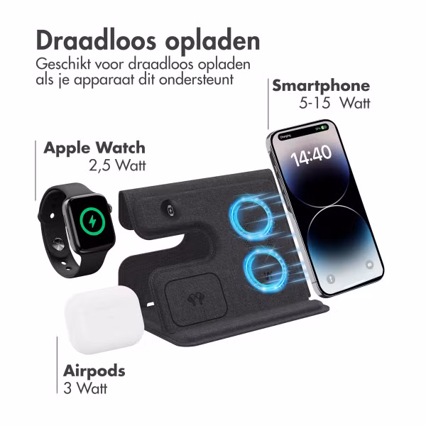imoshion 3-in-1 Opvouwbare draadloze oplader Apple - iPhone / AirPods / Apple Watch - Grijs
