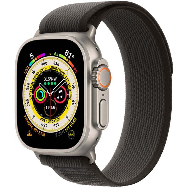 Apple Trail Loop Band Apple Watch Series 1 t/m 11 / SE / Ultra (44/45/46/49 mm) - Maat S/M - Black / Grey