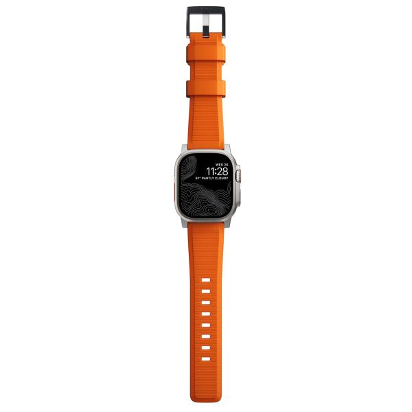 Nomad Rugged band FKM Apple Watch Series 1 t/m 10 / SE / Ultra (2) (44/45/46/49 mm) - Zilver/Oranje