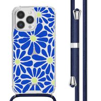 imoshion Design hoesje met koord iPhone 13 Pro - Cobalt Blue Flowers Connect