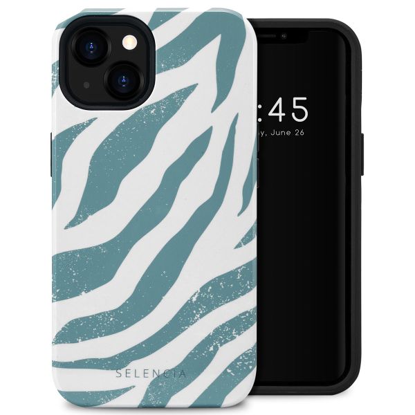 Selencia Vivid Tough Backcover iPhone 13 - Colorful Zebra Pine Blue