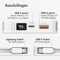 Accezz Powerbank 10.000 mAh met geïntegreerde kabels - Quick Charge en Power Delivery - Wit
