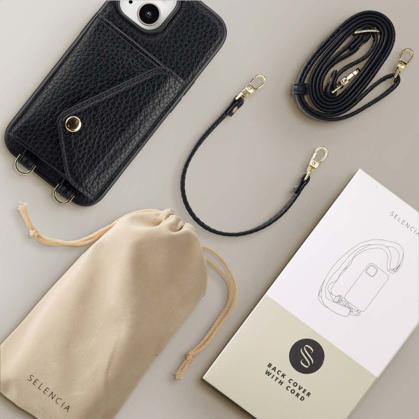 Selencia Sera Phone Case with Cord and Envelope Card Holder Apple iPhone 15 - Black