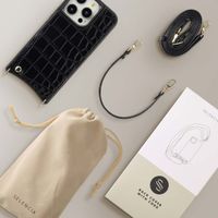Selencia Nova Croco Phone Case with Cord and Card Holder Apple iPhone 14 Pro - Black