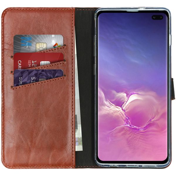 Selencia Echt Lederen Bookcase Samsung Galaxy S10 Plus - Lichtbruin