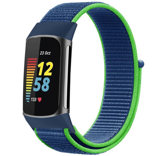 imoshion Nylon bandje Fitbit Charge 5 / Charge 6 - Maat S - Blauw / Groen