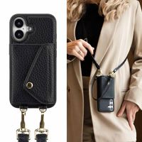 Selencia Sera Phone Case with Cord and Envelope Card Holder Apple iPhone 16 - Black