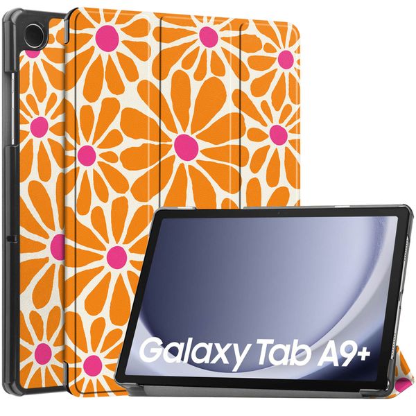 imoshion Trifold Design Bookcase Samsung Galaxy Tab A9 Plus - Orange Flower Connect