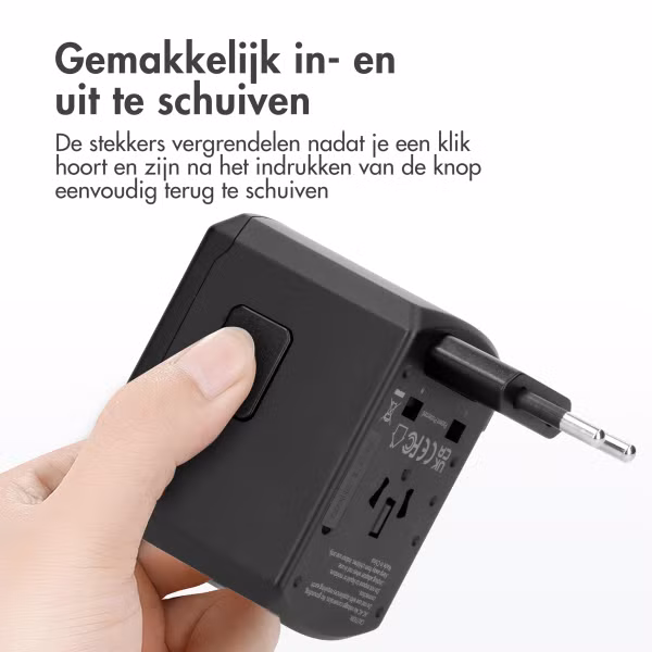 imoshion Universele wereldstekker - 3x USB-C & USB-A - Zwart