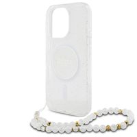 Guess MagSafe IML Glitter Case met beads strap Apple iPhone 16 Pro Max - Transparent