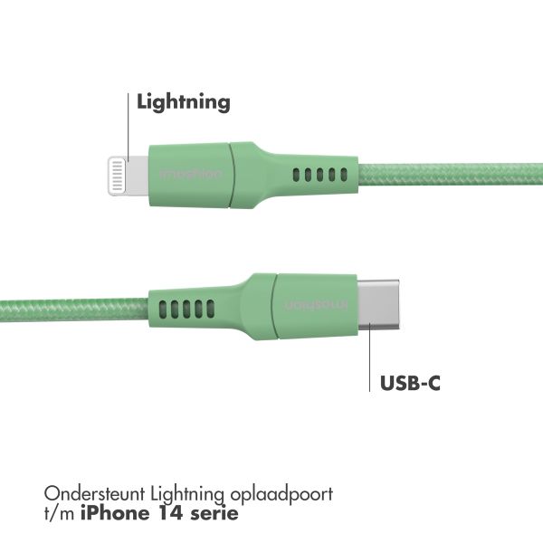 imoshion Lightning naar USB-C kabel - Non-MFi - Gevlochten textiel - 1 meter - Groen