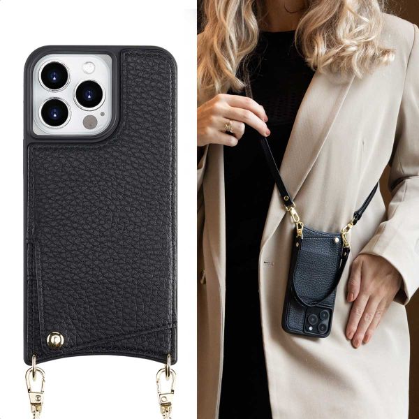 Selencia Nova Telefoonhoes met Koord en Pashouder Apple iPhone 14 Pro - Zwart
