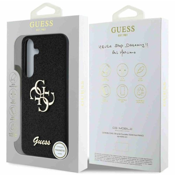 Guess 4G Metal Logo Glitter Backcover Samsung Galaxy S25 Plus - Zwart