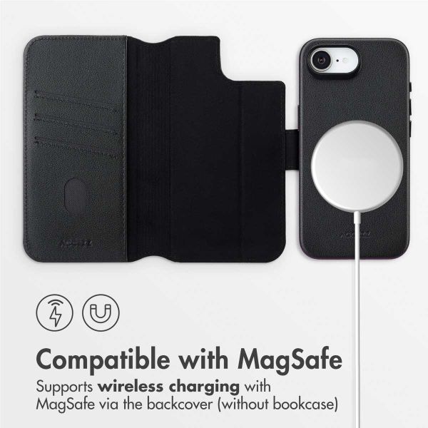 Accezz 2-in-1 Leather Bookcase with MagSafe Apple iPhone 17e / 16e - Onyx Black