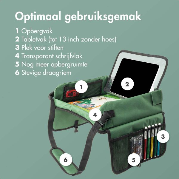 imoshion Reistafel - tablethouder auto - 7 opbergvakken - inclusief 2 kleurplaten - Groen