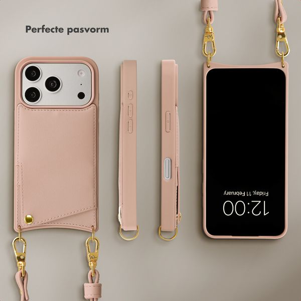 Selencia Nova Telefoonhoes met Koord en Pashouder Apple iPhone 17 Pro - Dusty Rose