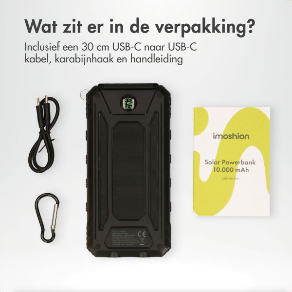 imoshion Solar Powerbank met Zonnepaneel - Quick Charge en Power Delivery - 10.000 mAh - Zwart