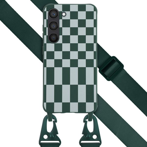 Selencia Siliconen design hoesje met afneembaar koord Samsung Galaxy S23 - Irregular Check Green