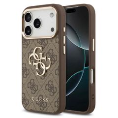 Guess 4G Metal Logo Backcover Apple iPhone 17 Pro - Gold Edge - Brown