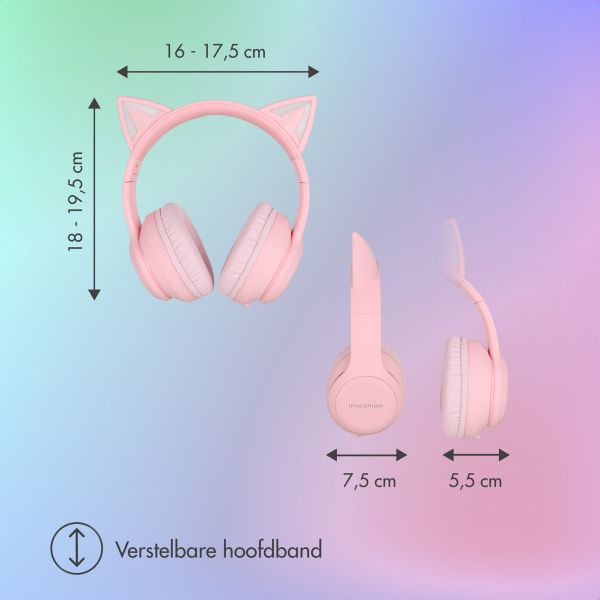imoshion Draadloze Kinderkoptelefoon LED Light Cat Ear - Decibelbegrenzer - Met AUX kabel - Roze
