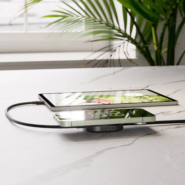 Zens Pro 2 USB-C Kabel met Draadloze Oplader voor telefoon / earbuds - MagSafe en Qi2 - Zwart