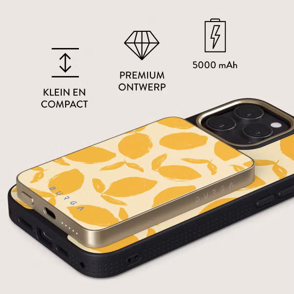 Burga Magnetic Powerbank 5.000 mAh - Geschikt voor MagSafe en Qi2 - Lemon Tart / Gold