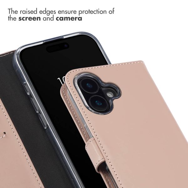 Selencia Genuine Leather Book Case Apple iPhone 16 - Dusty Pink