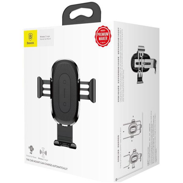Baseus Wireless Car Charger Gravity Car Mount - Telefoonhouder auto - Draadloze oplader - Dashboard - Zwart