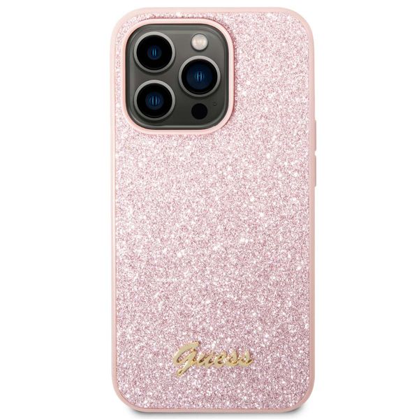Guess Glitter Flakes Backcover Apple iPhone 14 Pro - Roze