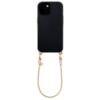 Selencia Rivièra MagSafe Backcover met afneembare haakjes voor de Apple iPhone 15 - Velvet Black + Sleek Chain Polskoord - Gold