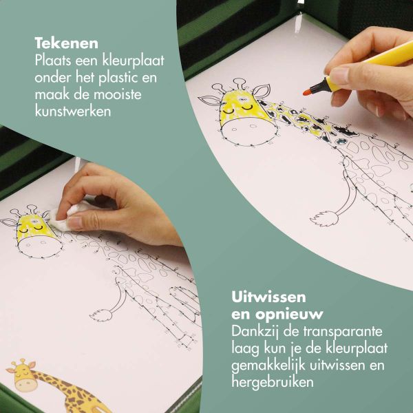 imoshion Reistafel - tablethouder auto - 7 opbergvakken - inclusief 2 kleurplaten - Groen