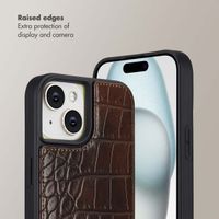 Selencia Nova Croco Phone Case with Cord and Card Holder Apple iPhone 15 - Choco Brown