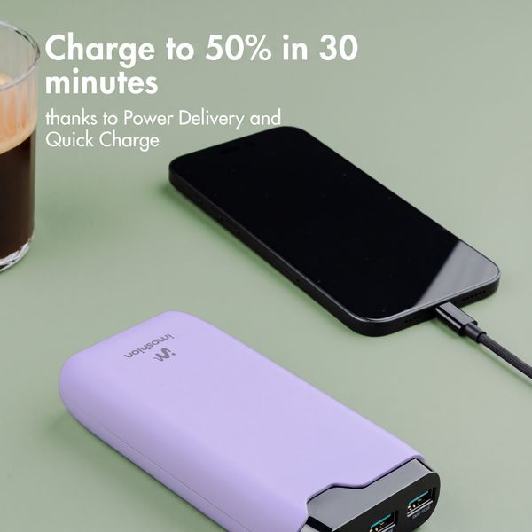 imoshion Power bank 20,000 mAh - 22.5W Fast charger - USB-C / USB-A - Lilac