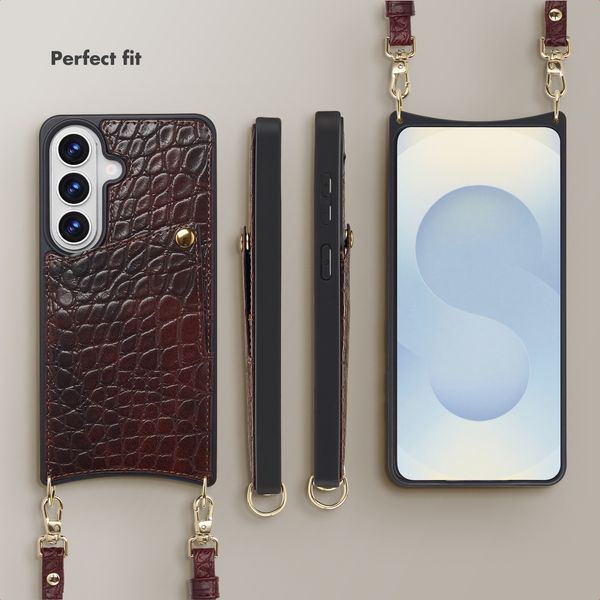 Selencia Nova Croco Phone Case with Cord and Card Holder Samsung Galaxy S26 - Choco Brown