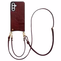 Selencia Nova Croco Telefoonhoes met Koord en Pashouder Samsung Galaxy A56 - Burgundy