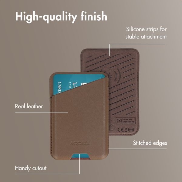 Accezz Magnetic Leather Card Holder - Compatible with Apple Find My - Coffee Brown