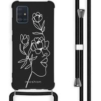 imoshion Design hoesje met koord Samsung Galaxy A51 - Abstract Gezicht Bloem - Zwart